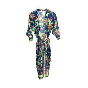 Vintage Lily Multi Color Floral Asian Kimono Belted Robe Size Medium